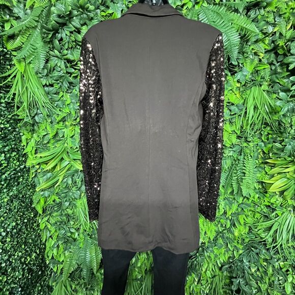 Diane Gilman Women Jacket Medium Brown Sequin Sleeve Blazer Relaxed Fit DG2 - Picture 10 of 11